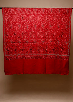 Red Butta Work With Zari Woven Border Shawl