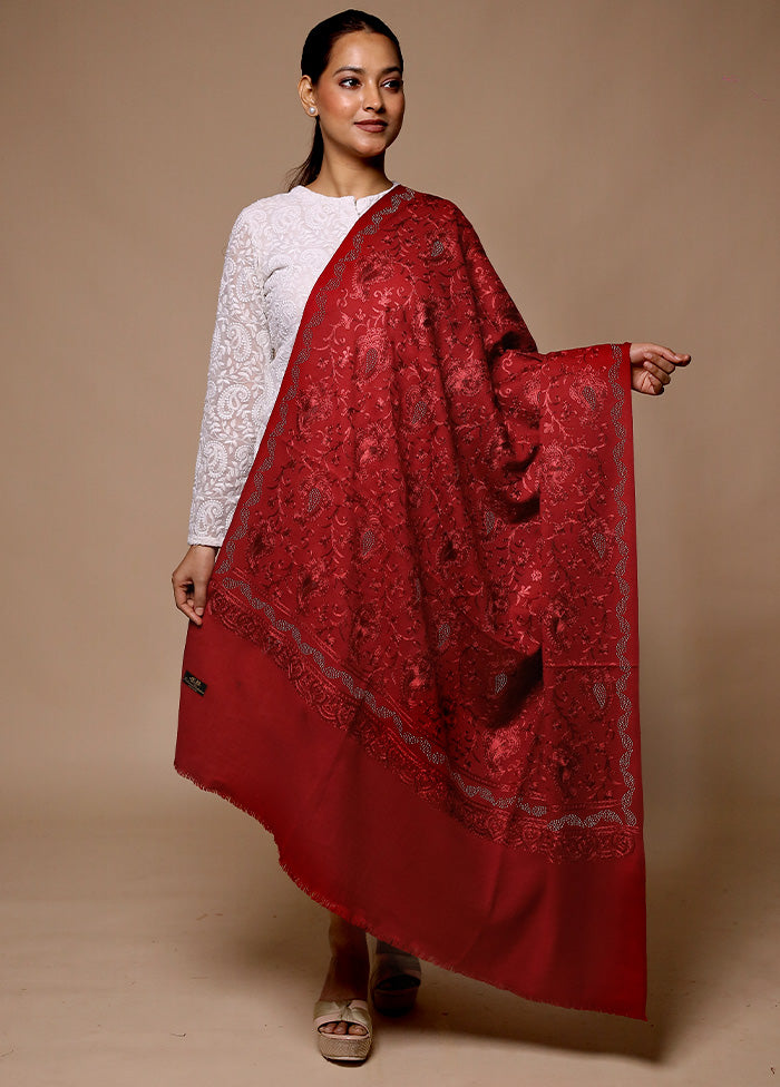 Red Butta Work With Zari Woven Border Shawl