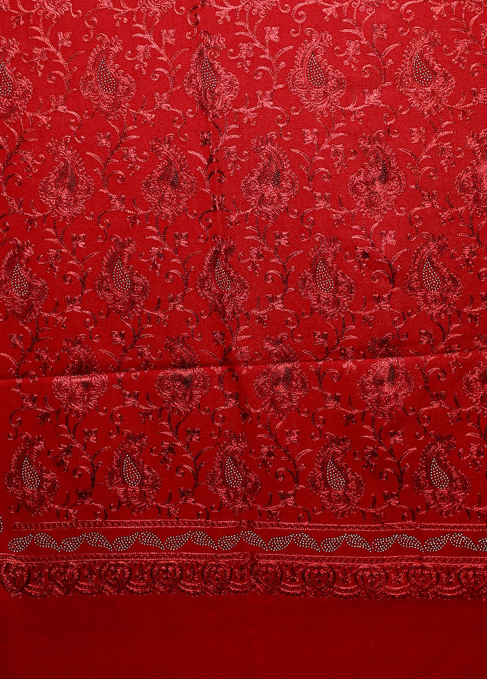 Red Butta Work With Zari Woven Border Shawl