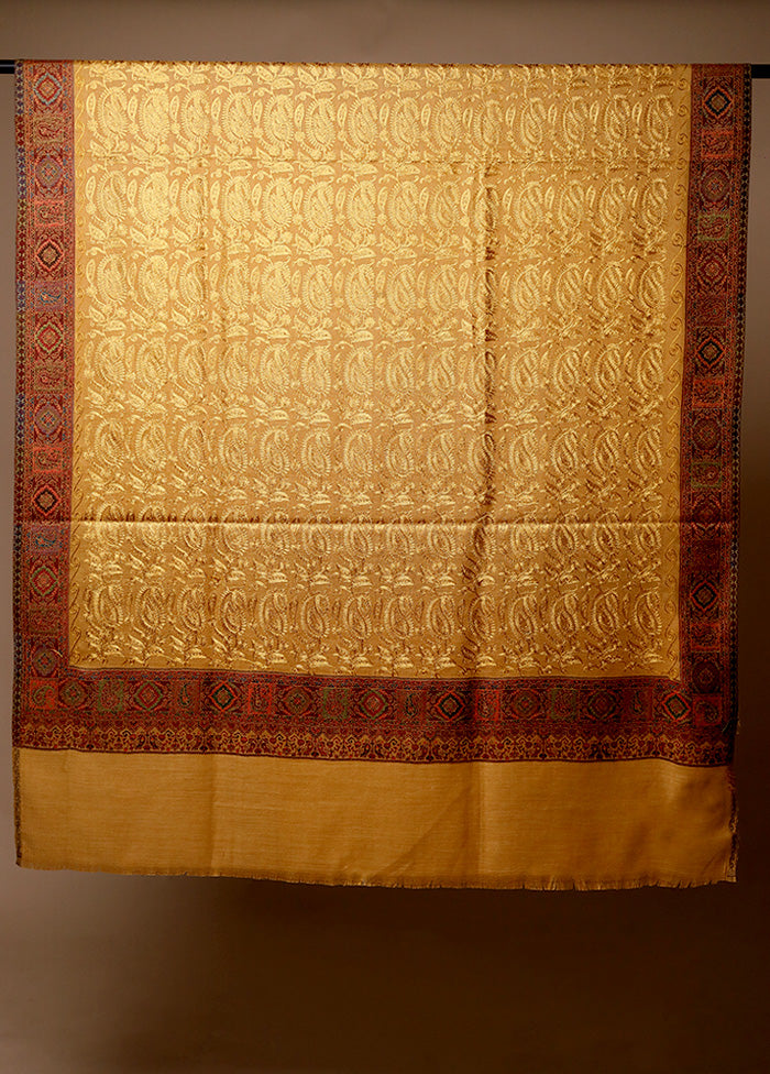 Yellow Butta Work With Zari Woven Border Shawl