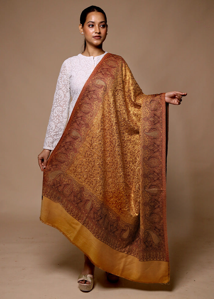 Yellow Butta Work With Zari Woven Border Shawl