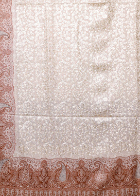 White Butta Work With Zari Woven Border Shawl