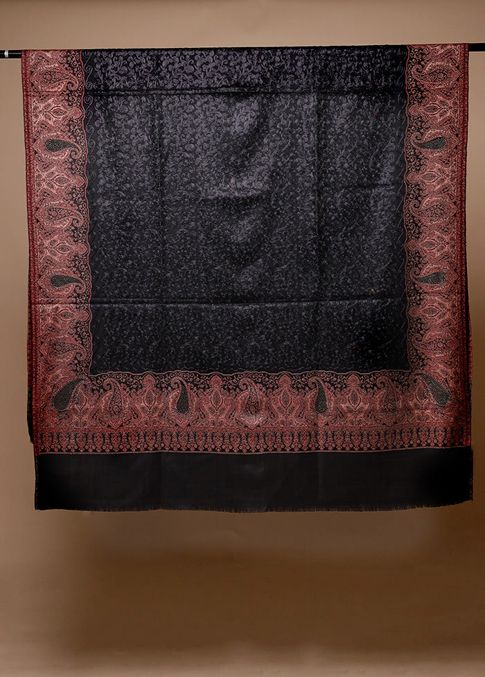 Black Butta Work With Zari Woven Border Shawl