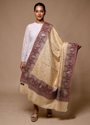 Golden Butta Work With Zari Woven Border Shawl