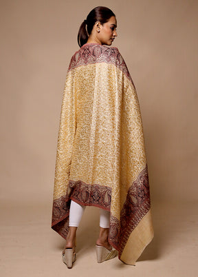 Golden Butta Work With Zari Woven Border Shawl