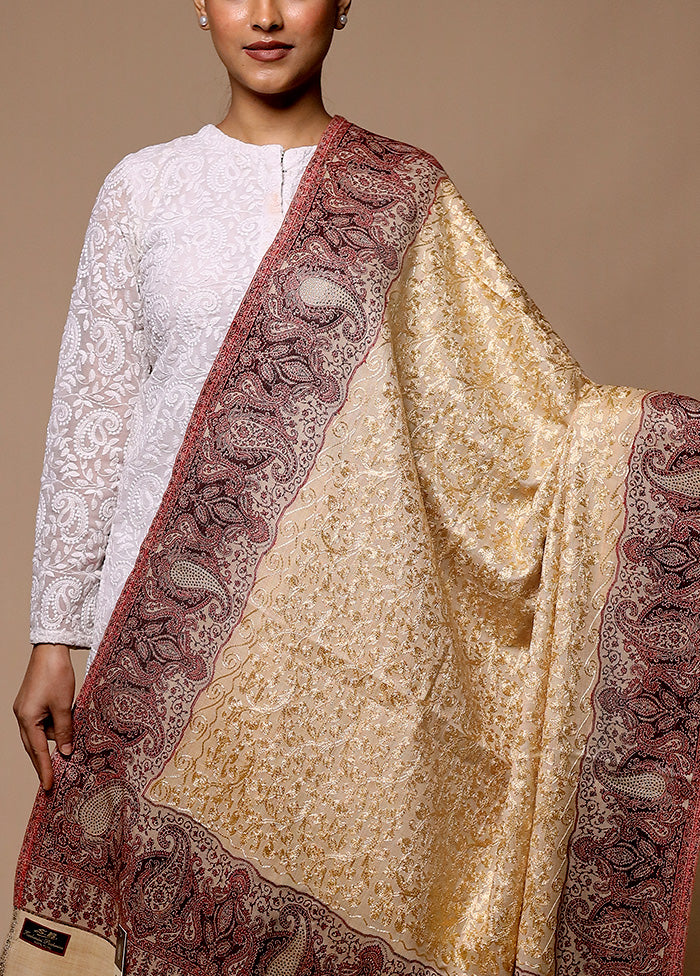 Golden Butta Work With Zari Woven Border Shawl