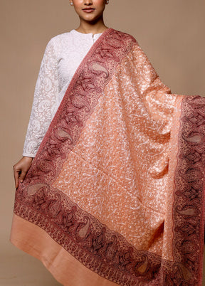 Peach Butta Work With Zari Woven Border Shawl