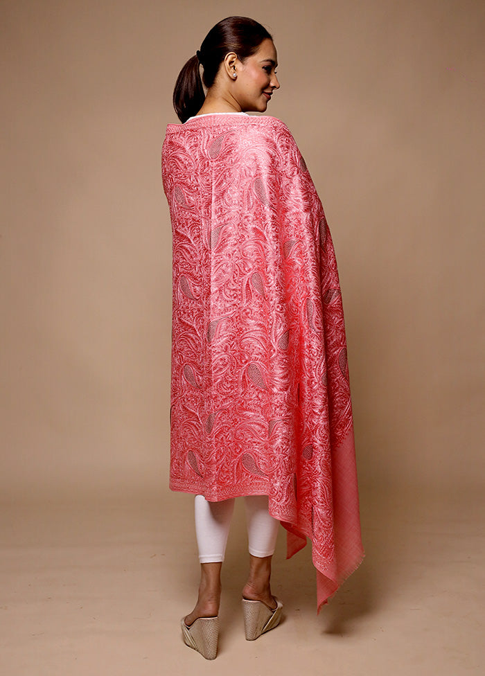 Pink Butta Work With Zari Woven Border Shawl