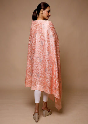 Peach Butta Work With Zari Woven Border Shawl