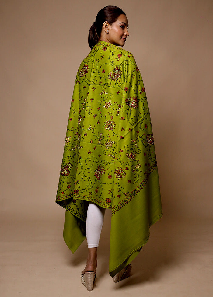 Green Butta Work With Zari Woven Border Shawl