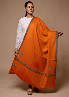 Orange Butta Work With Zari Woven Border Shawl