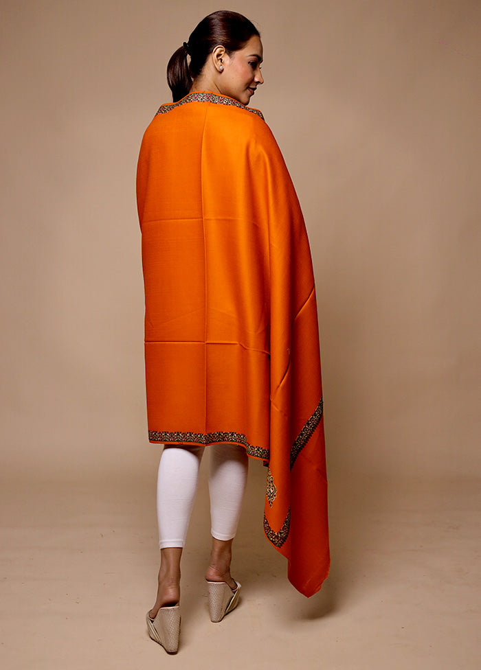 Orange Butta Work With Zari Woven Border Shawl