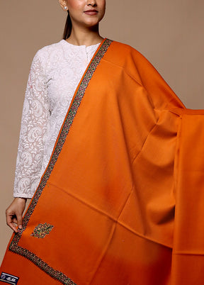 Orange Butta Work With Zari Woven Border Shawl