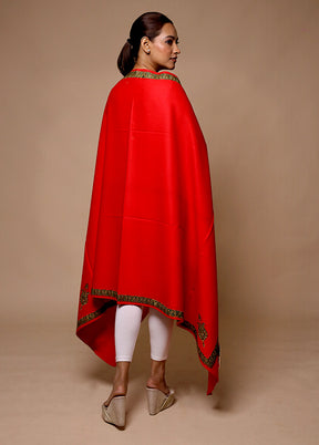 Red Butta Work With Zari Woven Border Shawl