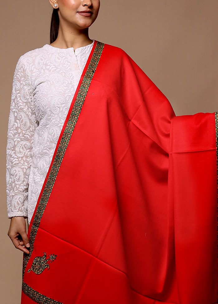 Red Butta Work With Zari Woven Border Shawl