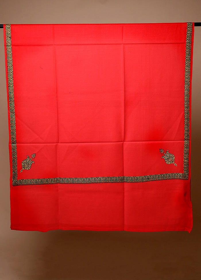 Red Butta Work With Zari Woven Border Shawl