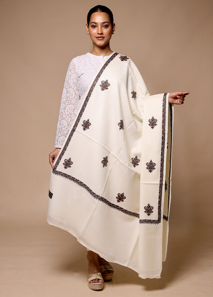 White Butta Work With Zari Woven Border Shawl