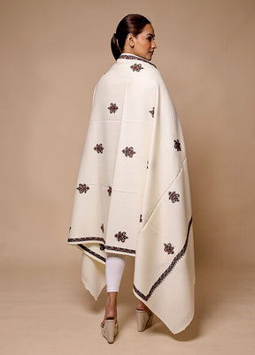 White Butta Work With Zari Woven Border Shawl