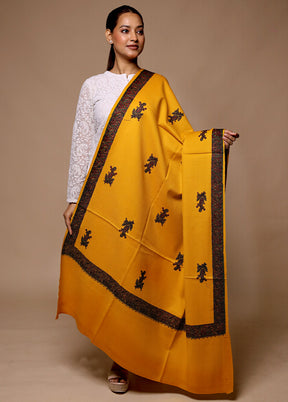 Yellow Butta Work With Zari Woven Border Shawl