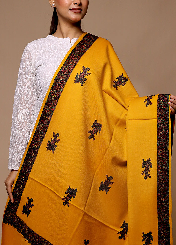 Yellow Butta Work With Zari Woven Border Shawl