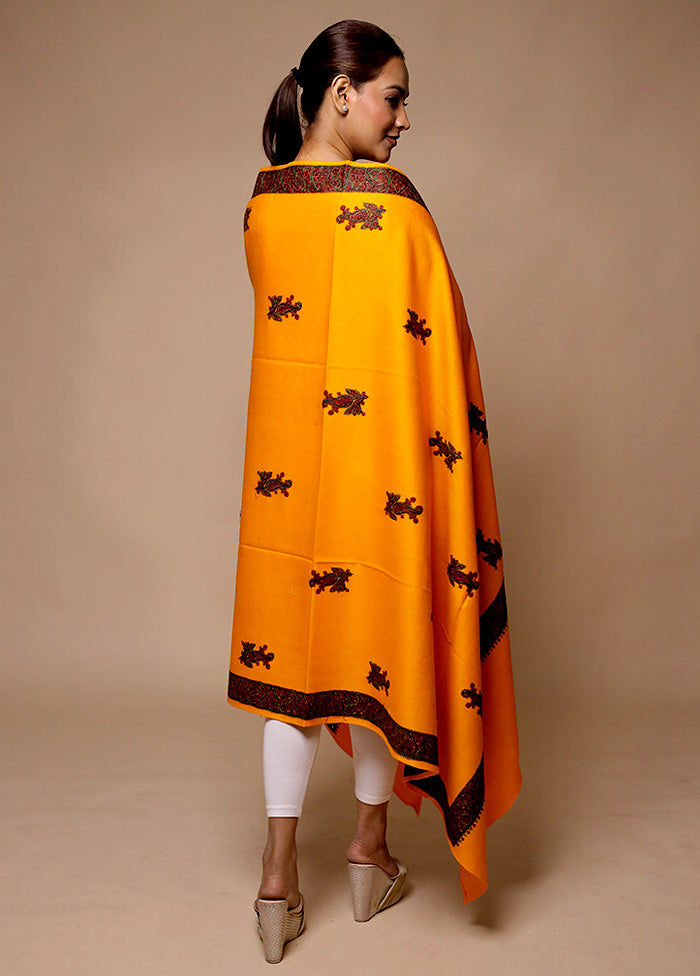 Yellow Butta Work With Zari Woven Border Shawl