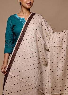 Cream Butta Work With Zari Woven Border Shawl