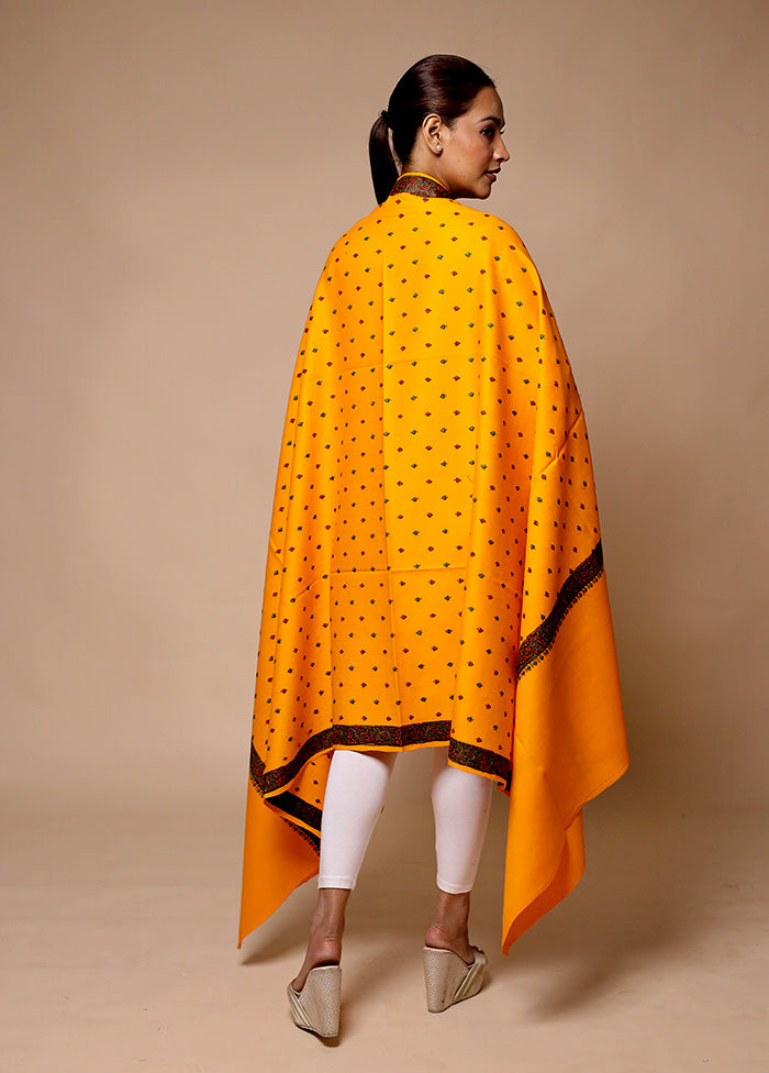 Yellow Butta Work With Zari Woven Border Shawl