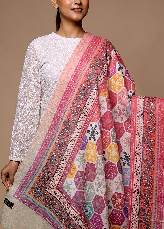 Pink Butta Work With Zari Woven Border Shawl