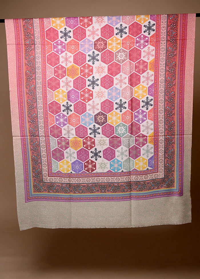 Pink Butta Work With Zari Woven Border Shawl