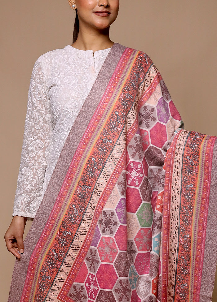 Pink Butta Work With Zari Woven Border Shawl