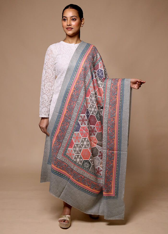 Grey Butta Work With Zari Woven Border Shawl