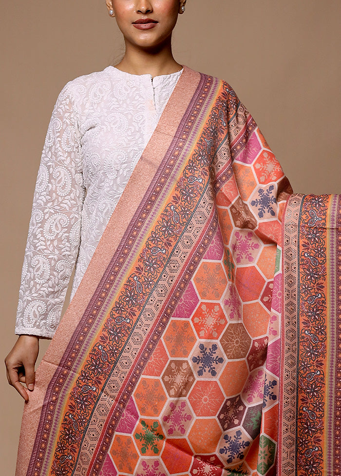 Orange Butta Work With Zari Woven Border Shawl