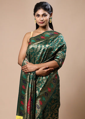 Green Dupion Silk Saree With Blouse Piece