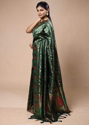 Green Dupion Silk Saree With Blouse Piece