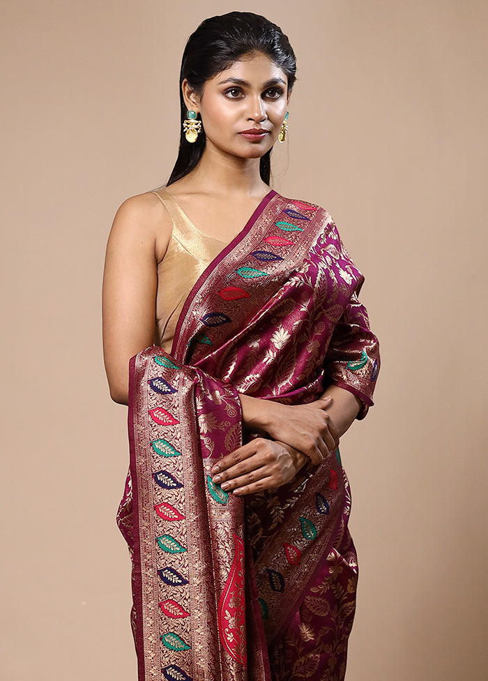 Wine Dupion Silk Saree With Blouse Piece