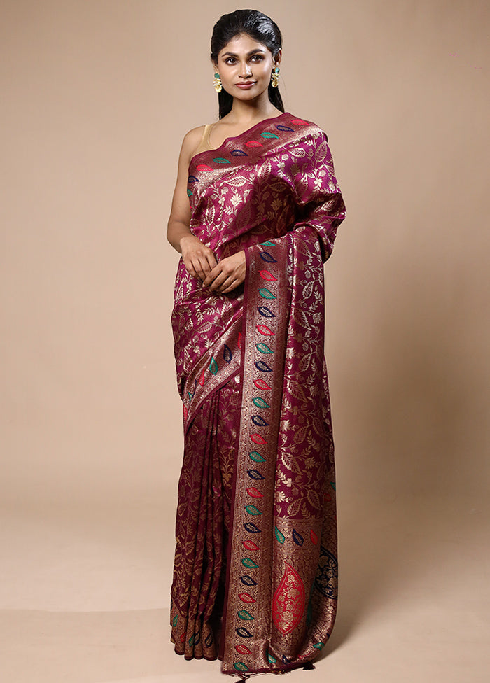 Wine Dupion Silk Saree With Blouse Piece