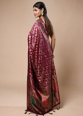 Wine Dupion Silk Saree With Blouse Piece