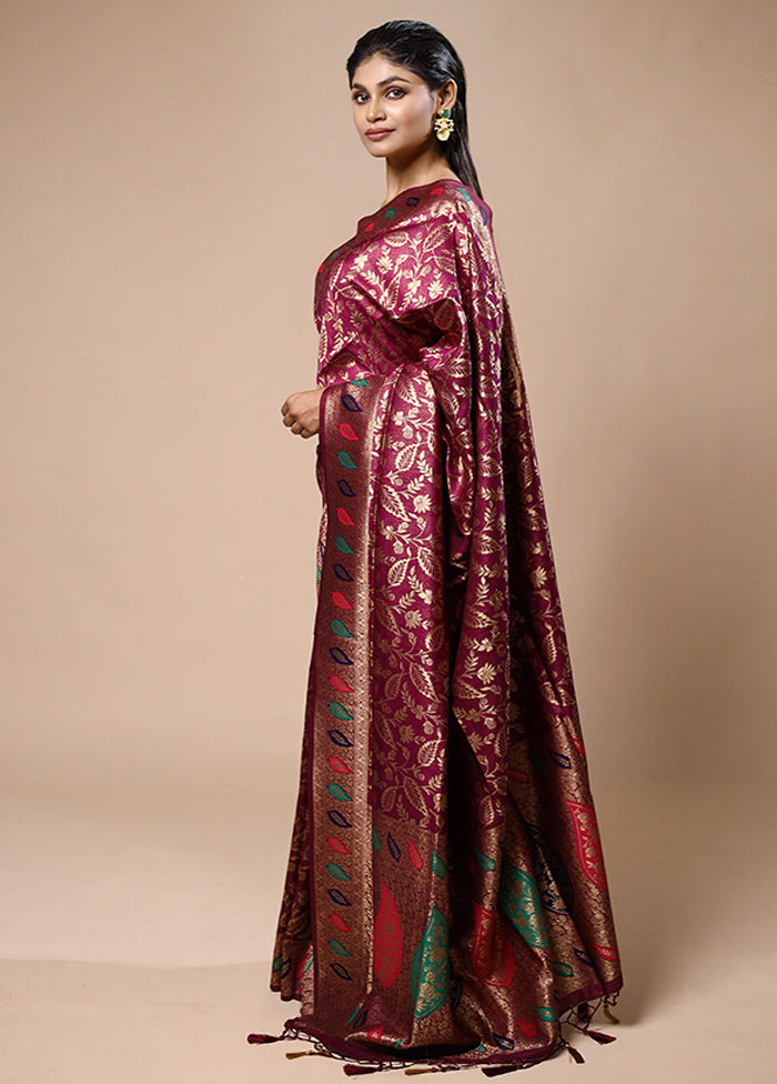 Wine Dupion Silk Saree With Blouse Piece