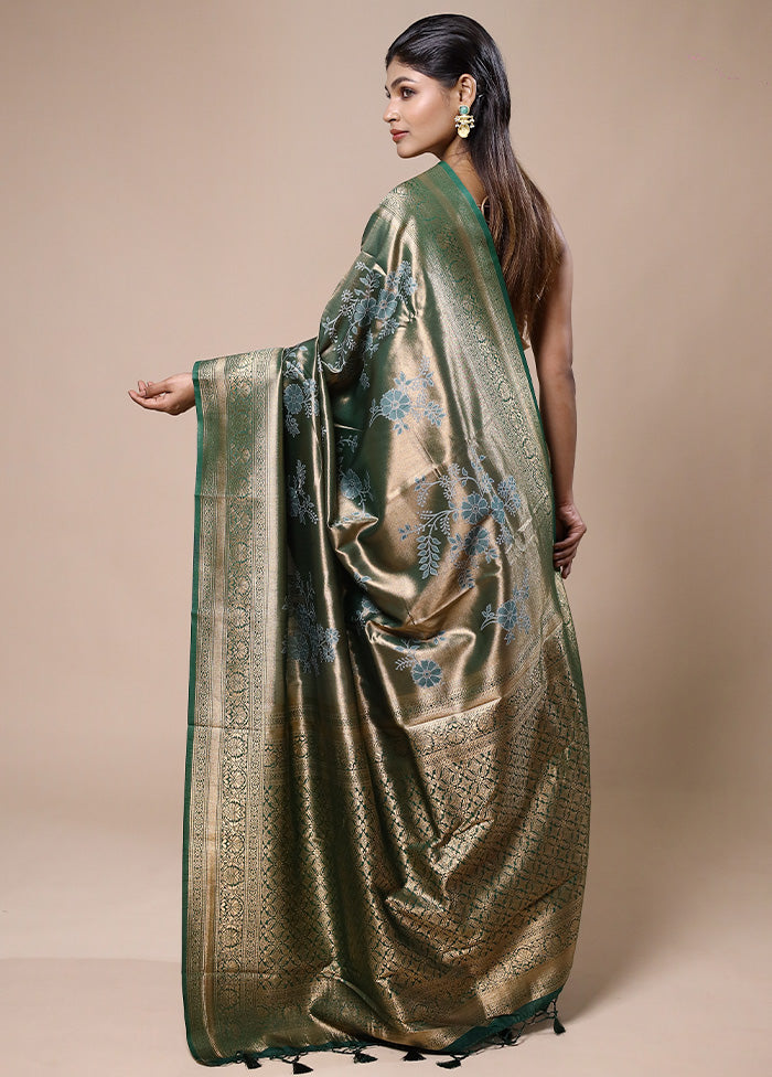 Green Tissue Silk Saree With Blouse Piece