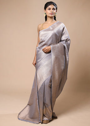 Grey Dupion Silk Saree With Blouse Piece