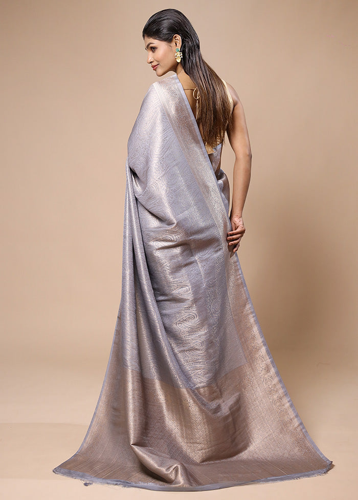 Grey Dupion Silk Saree With Blouse Piece