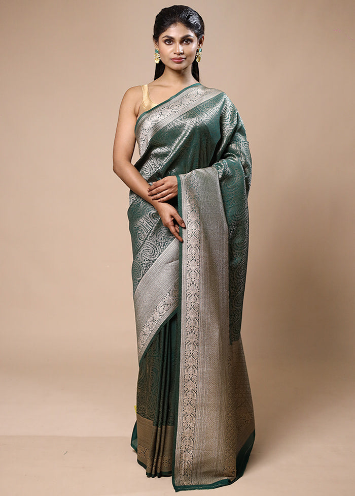 Green Dupion Silk Saree With Blouse Piece