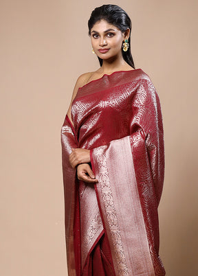 Red Dupion Silk Saree With Blouse Piece