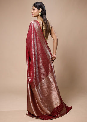 Red Dupion Silk Saree With Blouse Piece