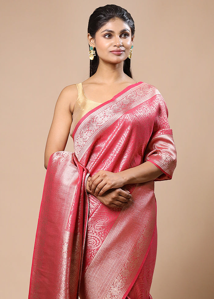 Pink Dupion Silk Saree With Blouse Piece