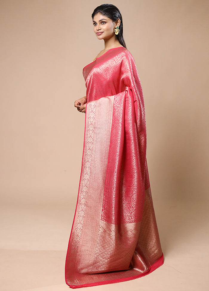 Pink Dupion Silk Saree With Blouse Piece