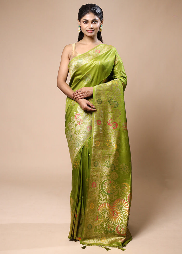 Green Tissue Silk Saree With Blouse Piece