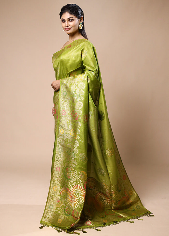 Green Tissue Silk Saree With Blouse Piece