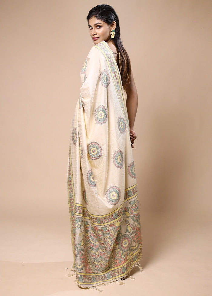 Cream Dupion Silk Saree With Blouse Piece