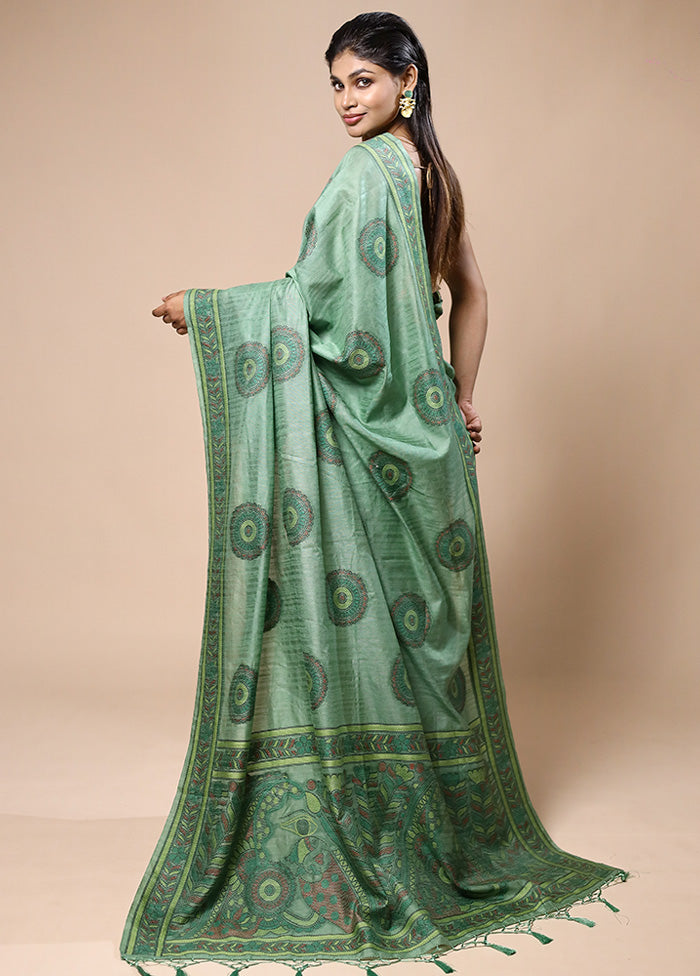 Green Dupion Silk Saree With Blouse Piece